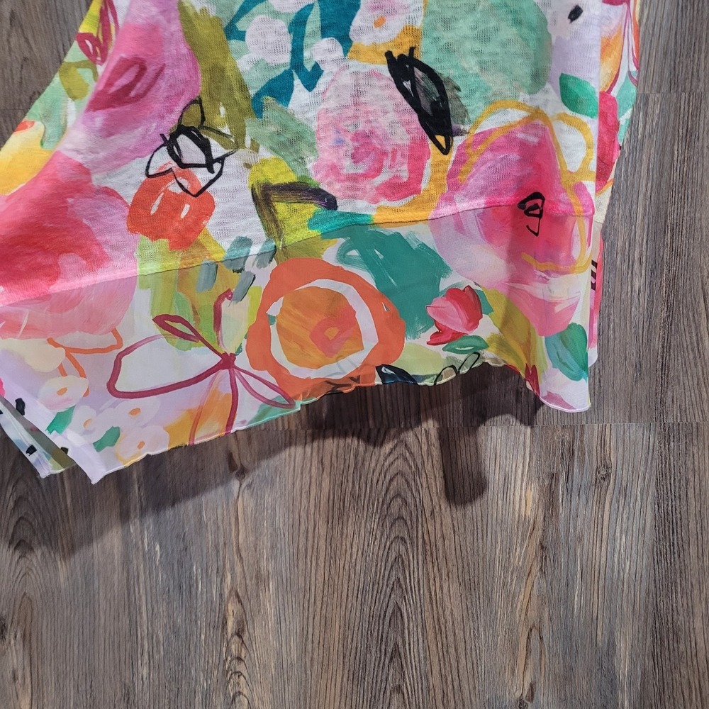Jess & Jane Sangria Light Knit Top Chiffon Asymmetric Contrast L Vibrant Floral - Picture 6 of 12